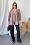 Women's V-Neck Single Button Tencel Fabric Blouse Light Brown - Ms0001558 - 3