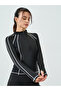 Black Contrast Stitch Detail Thumbhole Half Zip Up Top - 3