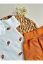 Fish Embroidered Summer Snap Fastener Baby Bodysuit and Cinnamon Combed Cotton Balloon Shorts Set - 5