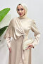 Crepe Fabric Hijab Evening Dress with Hidden Stone Brooch - Cream - 4