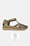 Women's Dark Green Genuine Leather 35-41-42 Size Strappy Flat Wedge Heel Side Open Sandals