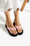 Bella Women's Red and White Striped Chiffon Puff Fabric Platform High Sole Non-Painful Beach Slippers - 3