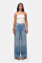 Women's Denim Color 2S6-3 Palazzo Baggy Fit Belt Detailed Design Denim Jeans - 2
