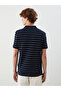 Xside Navy Blue Polo Neck Striped Men's Textured T-Shirt - 4
