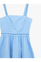 Cotton Brode Lace Detailed Square Collar Strap Long Poplin Dress - 5