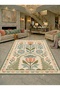 Sdt Pastel Flower Garden Motif Green Background Woven Base Decorative Carpet Sdt1058