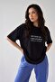 Women's Oversize Casual T-Shirt Crew Neck Mythical Pegasus Printed Black - 4
