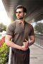 Light Brown Half Zipper Detailed Polo Collar Knitwear Men's T-Shirt E7492 - 5