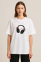 Pinterest Headphone Printed Crew Neck White T-Shirt T-Shirt