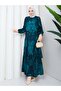 Patterned Belted Hijab Dress Lotus Pattern - 2