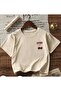 Bej Cherry Oversized T-Shirt - 4