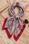 Women's Burgundy Edged Floral Patterned 70X70 cm Satin Scarf, Silky Textured Square Neck Hair and Bag Accessory