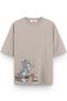 Women's / Men's Semi Oversize T-Shirt Cat Printed Stone Color T-Shirt 1379