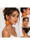 Orange Zarax Model Women's Flower 5cm Earrings Straw Large Size Summer Bohemian Lightweight Dangle Earrings