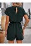 Women's Short-Sleeved V-Neck Short Imported Crepe Jumpsuit with Elastic Waist - 2