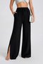 Women's Wide-Leg Slit Trousers with Elastic Waist and Tie Detail - 2