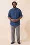 Indigo Blue Wide Fit 100% Cotton Muslin Fabric Judge Collar Short Sleeve Men's Shirt - Hajj Umrah Shirt - 6