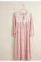 Lace Detailed Floral Patterned Long Sleeve Nightgown Pajamas - Pink