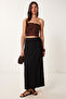 Asymmetrical Viscose Skirt with Tie Detail Lub0339 Black - 3