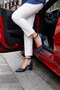 Diana Navy Blue Vegan Mesh Strappy Pointed Toe Thick Heeled Classic Shoes - 2