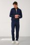Navy Blue Men's Tracksuit Set Zippered Stand Collar Top Regular Fit Sports Set - 3