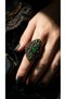 Bronze Vintage Women's Ring Authentic Copper Jewelry Green Crystal Stone 3 Drop Ottoman Model Adjustable - 5
