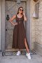Women's Strappy Round Neck Side Slit Long Viscose Dress - 3