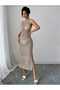 Openwork Backless Crew Neckline Slit Detailed Long 100% Cotton Pareo-Beach Dress - 5