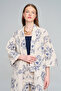 Women's Long Kimono with Large Floral Embroidery and Sequin Trim - 3
