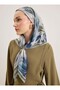 Blue Floral Patterned Scarf with Fringe - - 5