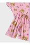 Girls Cotton Pink Teddy Bear Heart Patterned Ruffled Sleeves Short Sleeve Shorts Summer Pajama Set - 3