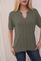 Polo V-Neck Short Sleeve Openwork Leaf Patterned Summer Fresh Airy Viscose Knitwear T-Shirt - 4