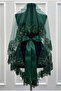 Emerald Green Bridal Veil Set, Embellished with Sparkling Sequins and Crystal Glass Beads, Henna Night Veil 6 Pieces - 2