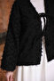 Black Front-Tie Tasseled Kimono - 3
