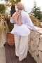 White Striped Loose-Fit Shirt with Waist Tie - 5