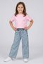 Girl's Crop T-Shirt with Stone Heart Pattern, Pink, Ages 4-9 - 3