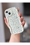 iPhone 15 Plus Blue Flower Patterned Ecru Case - 4