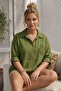 Dark Green Shirt Collar Short Sleeve Buttoned Mesh Pocket Embroidered Casual Cotton Woven Blouse 70 60 - 5