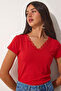 Lace Detailed Viscose Blouse Lrn0042 Red - 4
