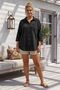 Black Shirt Collar 3/4 Sleeve Buttoned Pocket Embroidered Casual Cotton Woven Shirt 73 60 - 4