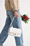 Women's White Clamshell Lock Detailed Shoulder and Crossbody Bag Velux - 2