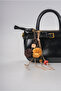 Black Leather Hand and Shoulder Bag - Crossbody Baguette Bag with Pompom Detail - 2