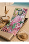 Green Turtle and Pink Coral Patterned Microfiber Beach Towel