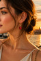 Damla Model Gold Earring Series White Black Red Yellow Stone Minimal Luxury Women's Earrings - 3