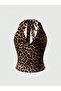 Leopard Print Halter Neck Draped Crop Blouse Slim Fit Women's Blouse - 2