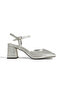 Silver Glitter Women's Shoes Open Back Strappy Square Toe Thick Heeled Shoes - 4