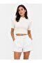 Mini Shorts High Waist White Cotton Fabric - 3