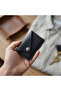 Genuine Leather Card Holder – Minimalist Single Cross Snap Design - Black - 2