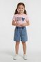 Pink Heart Embroidered Badili Jean Shorts Girls' Set 24052