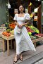 Women's White Square Collar Balloon Sleeve Lined Brode Woven Dress - 4